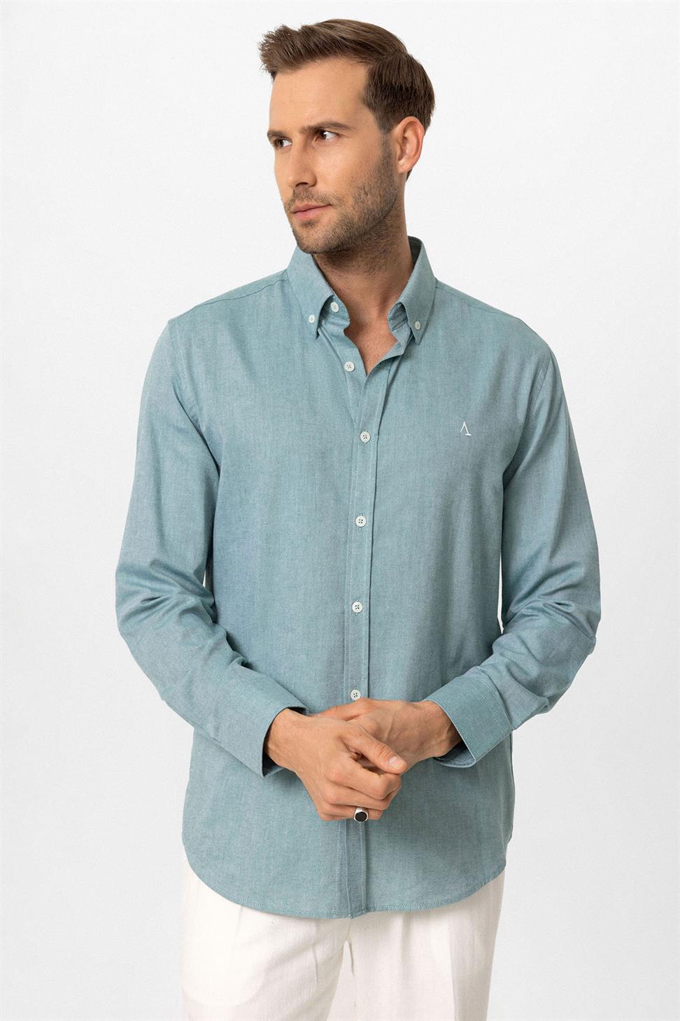 Antioch Yeşil Yaka Düğmeli Slim Fit Erkek Gömlek
