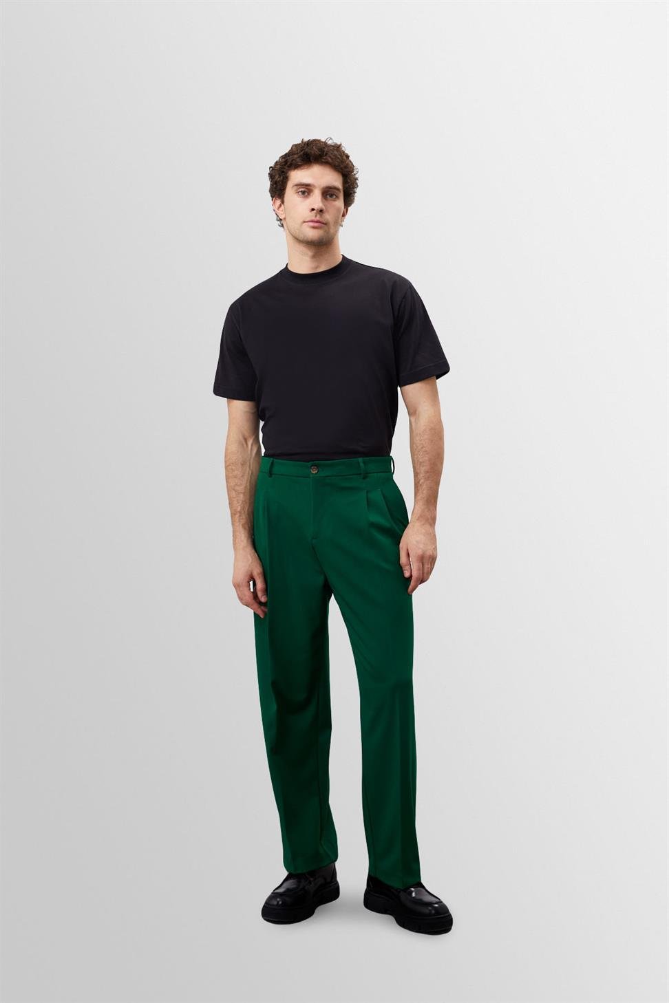Antioch Yeşil Yüksek Bel Pileli Rahat Kalıp Erkek Pantolon