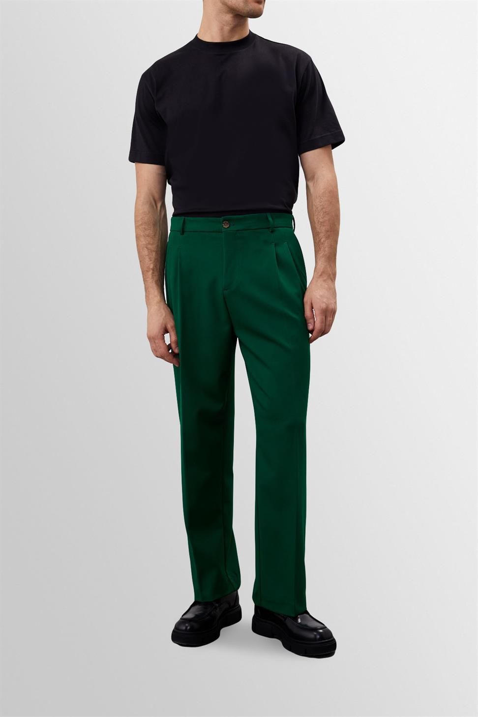 Antioch Yeşil Yüksek Bel Pileli Rahat Kalıp Erkek Pantolon