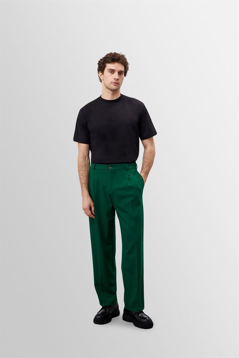 Antioch Yeşil Yüksek Bel Pileli Rahat Kalıp Erkek Pantolon