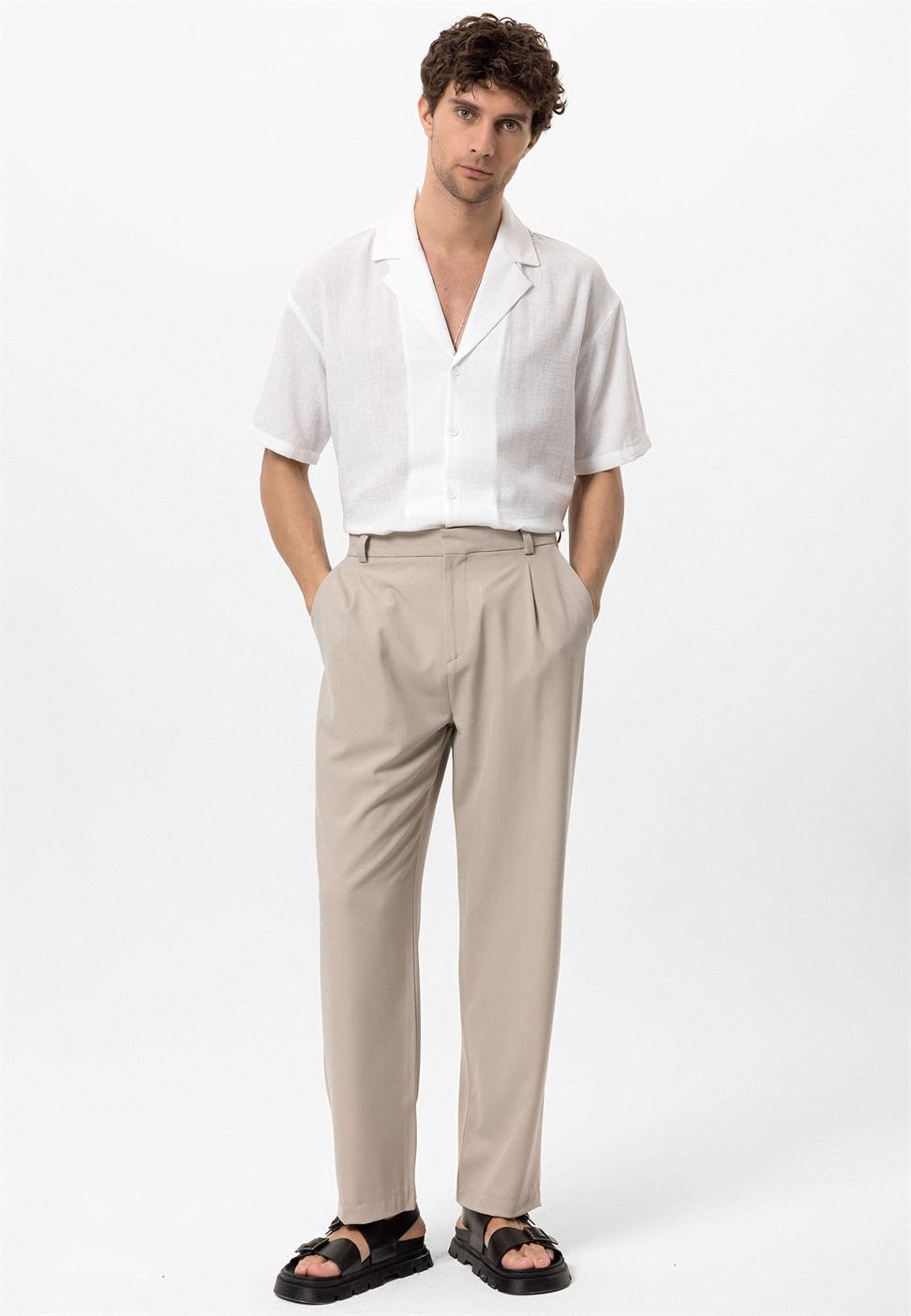 بنطلون رجالي فضفاض عالي الخصر