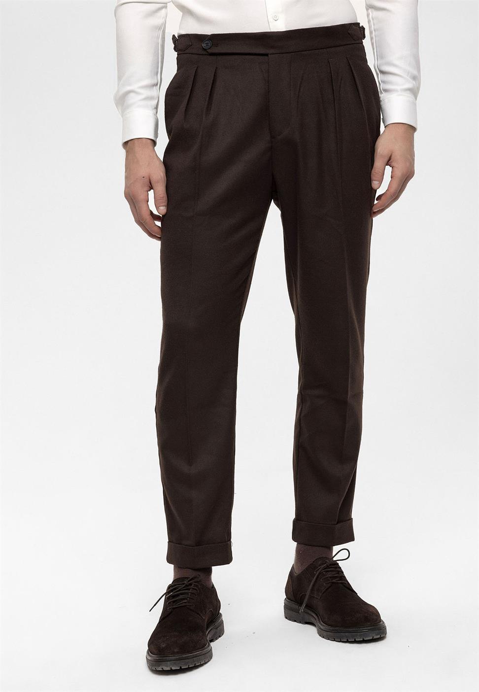 بنطلون رجالي عالي الخصر مطوي مزدوج