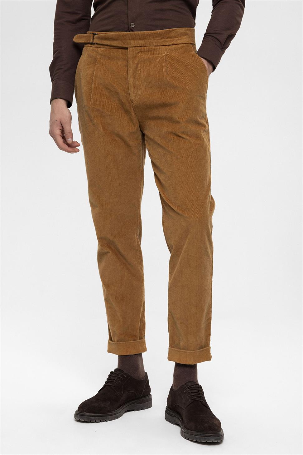 بنطلون رجالي مخملي عالي الخصر مزدوج الساق