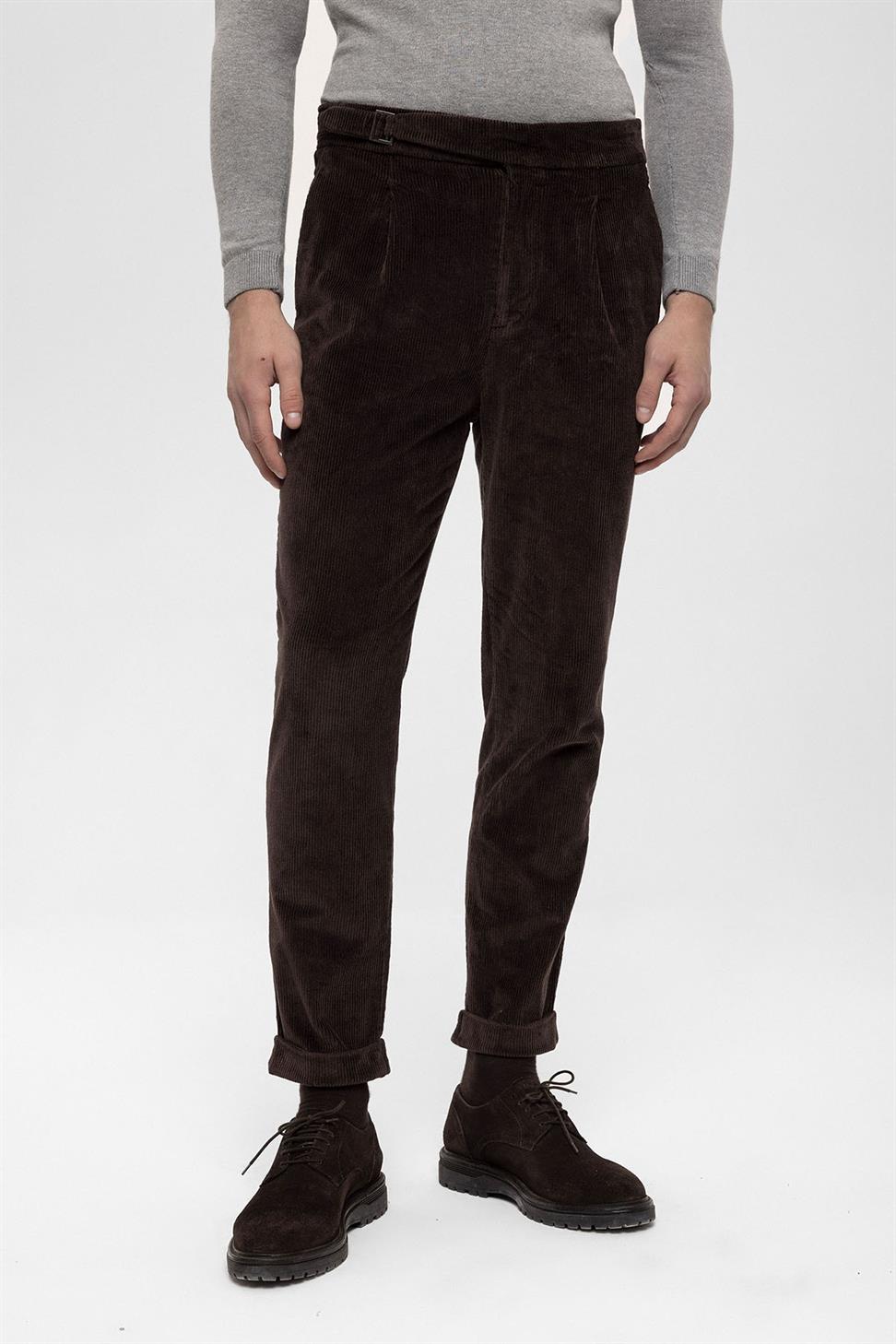 بنطلون رجالي مخملي عالي الخصر مزدوج الساق