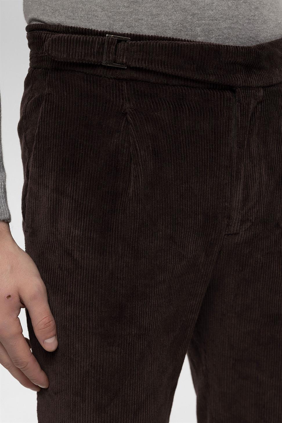 بنطلون رجالي مخملي عالي الخصر مزدوج الساق