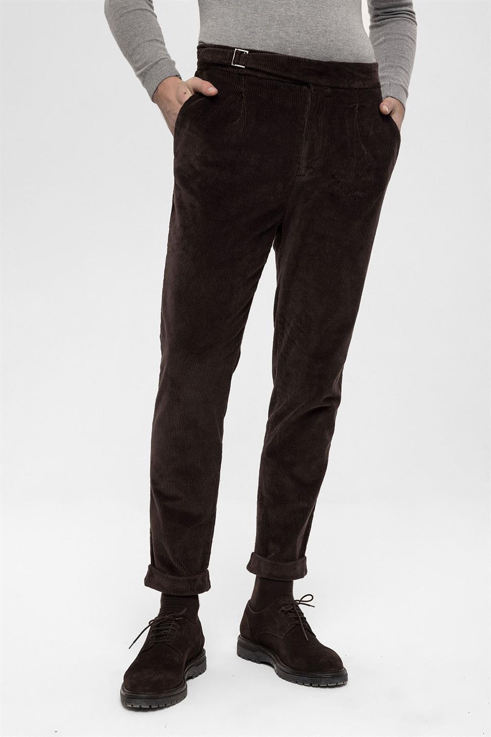 بنطلون رجالي مخملي عالي الخصر مزدوج الساق