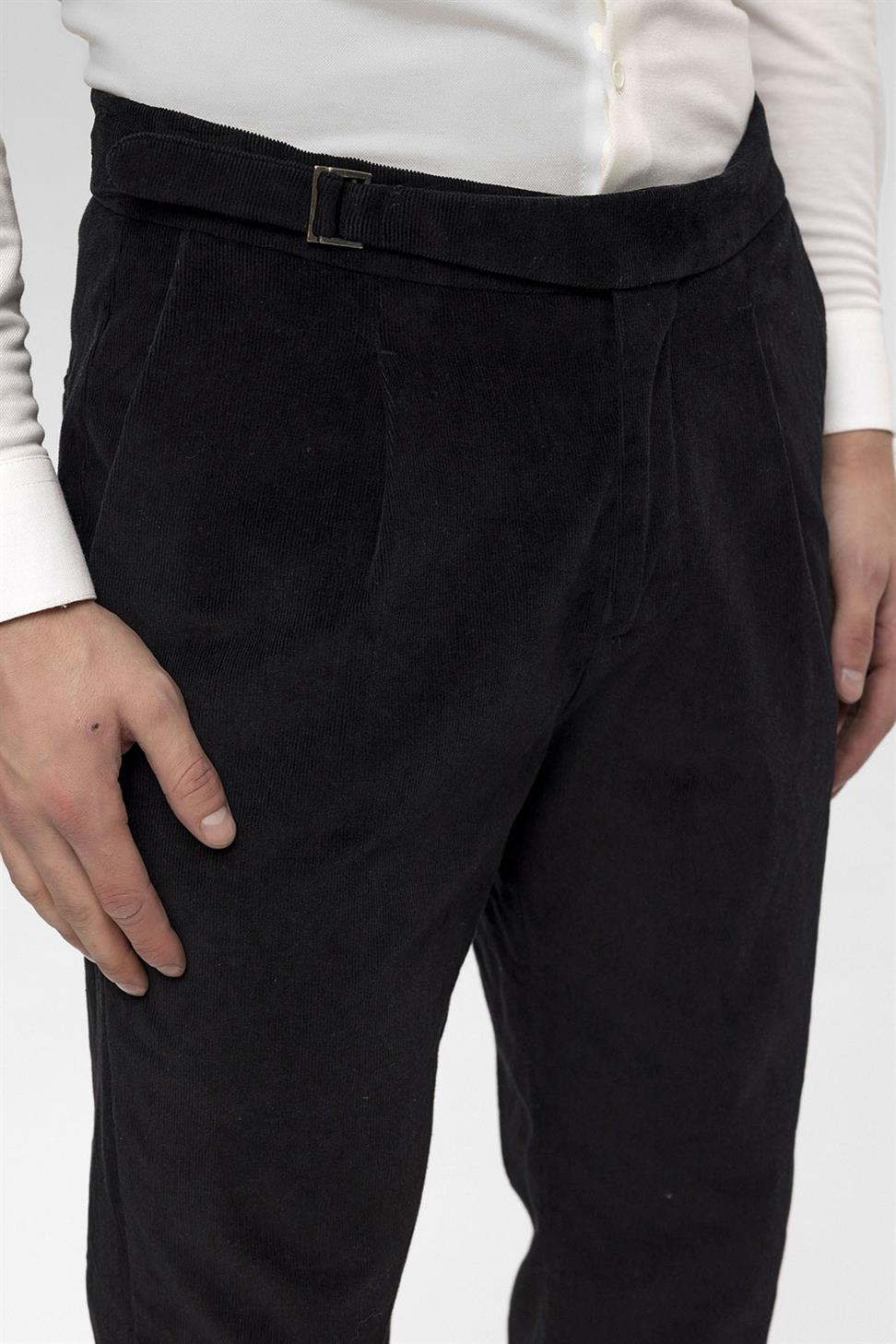 بنطلون رجالي مخملي عالي الخصر مزدوج الساق