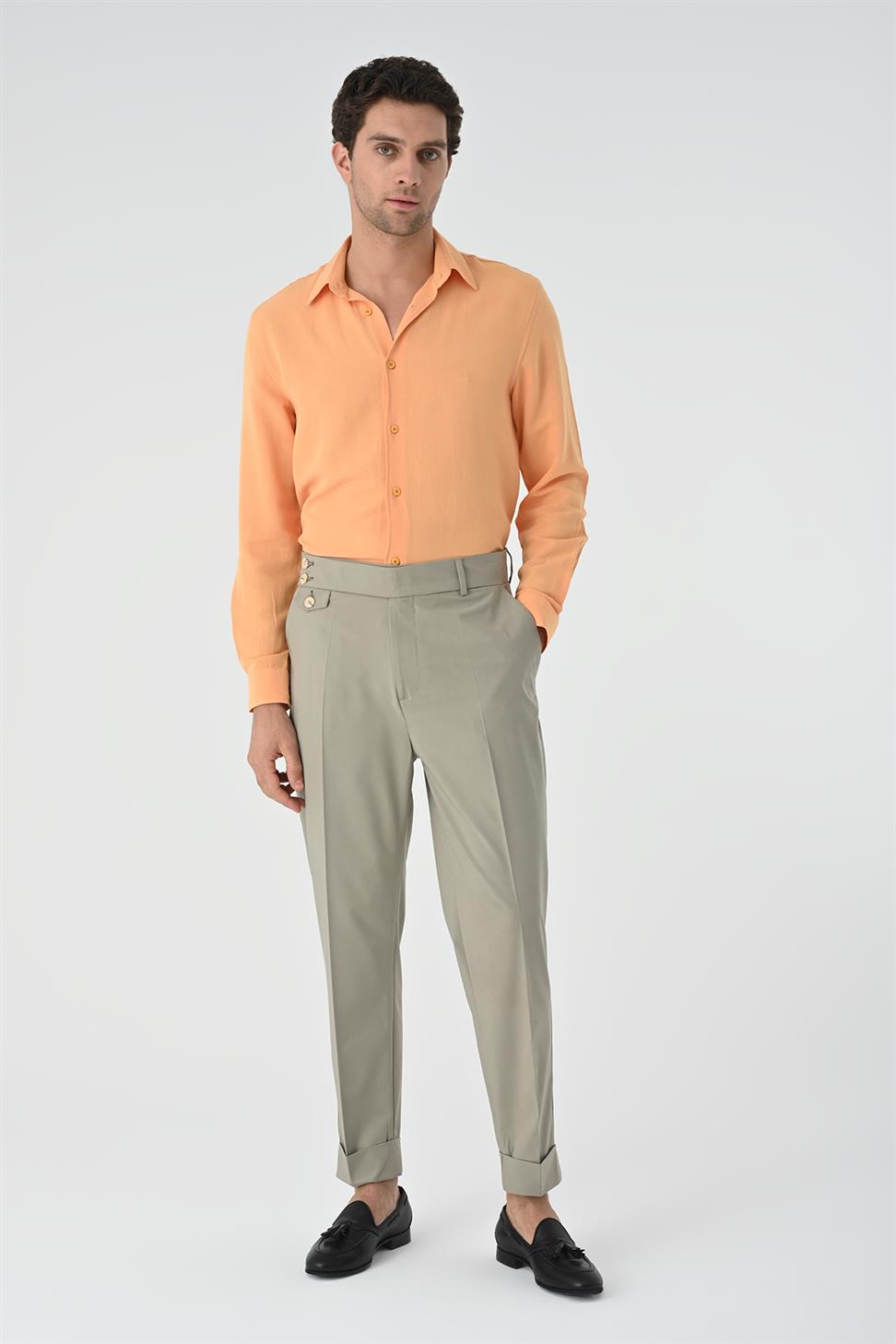 ارتفاع الخصر زر إغلاق السراويل الرجالية