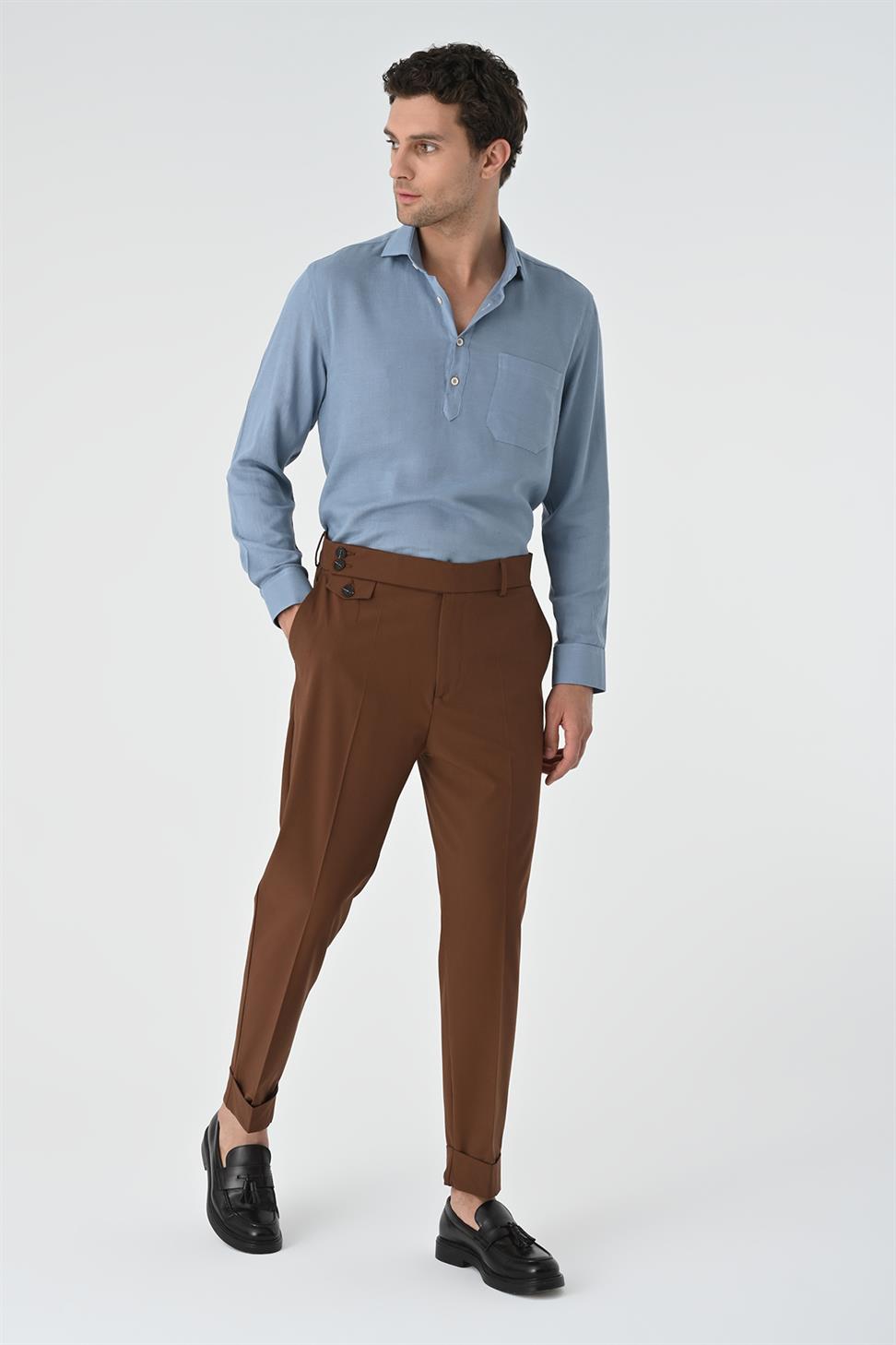 ارتفاع الخصر زر إغلاق السراويل الرجالية