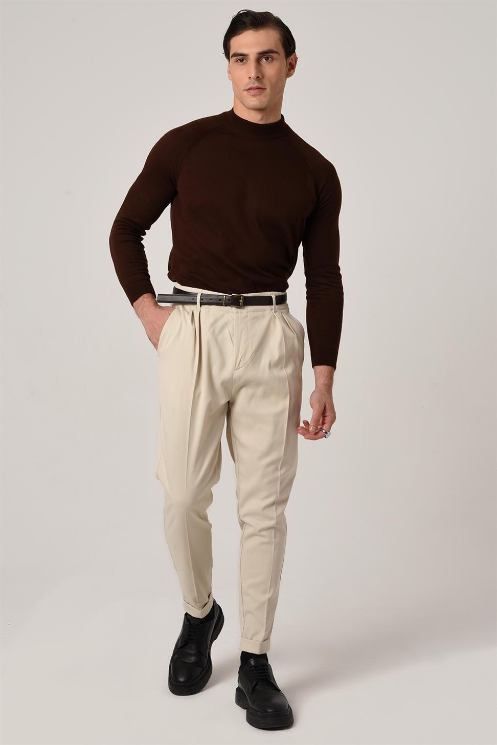 بنطلون عالي الخصر بحزام