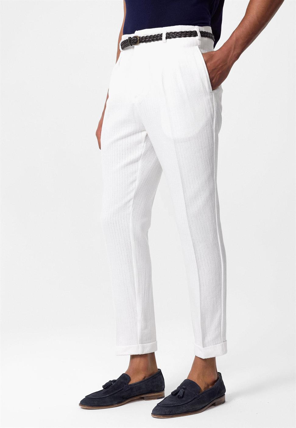 ارتفاع الخصر مربوط بنطلون مطوي للرجال