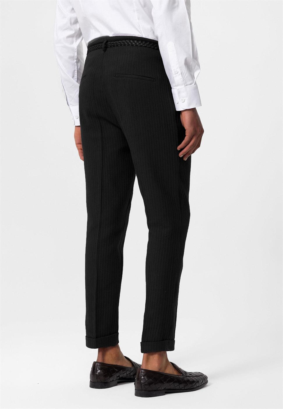 ارتفاع الخصر مربوط بنطلون مطوي للرجال