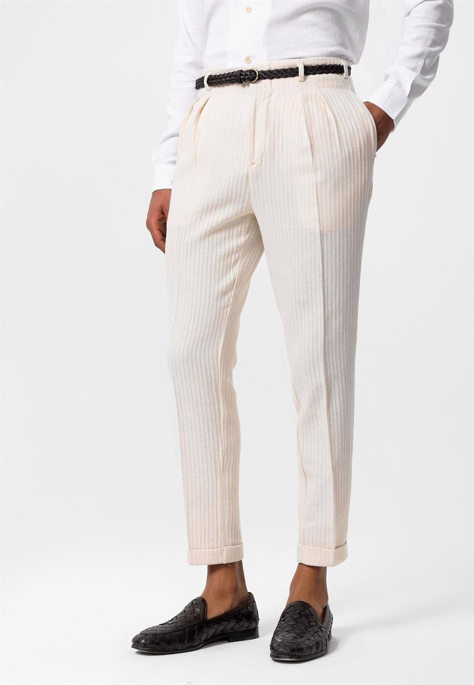 ارتفاع الخصر مربوط بنطلون مطوي للرجال