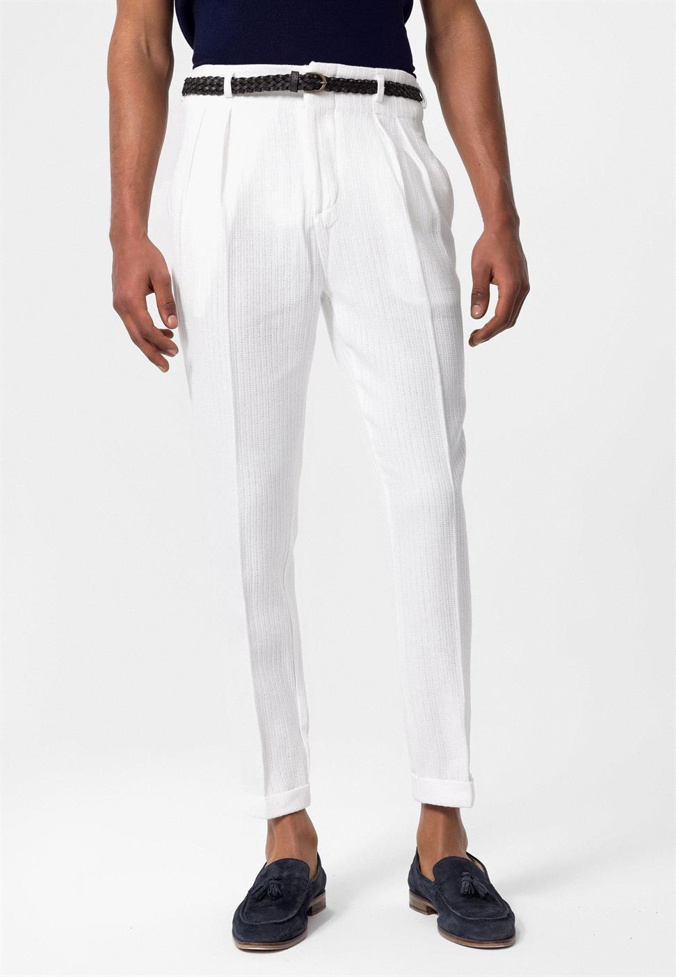 ارتفاع الخصر مربوط بنطلون مطوي للرجال