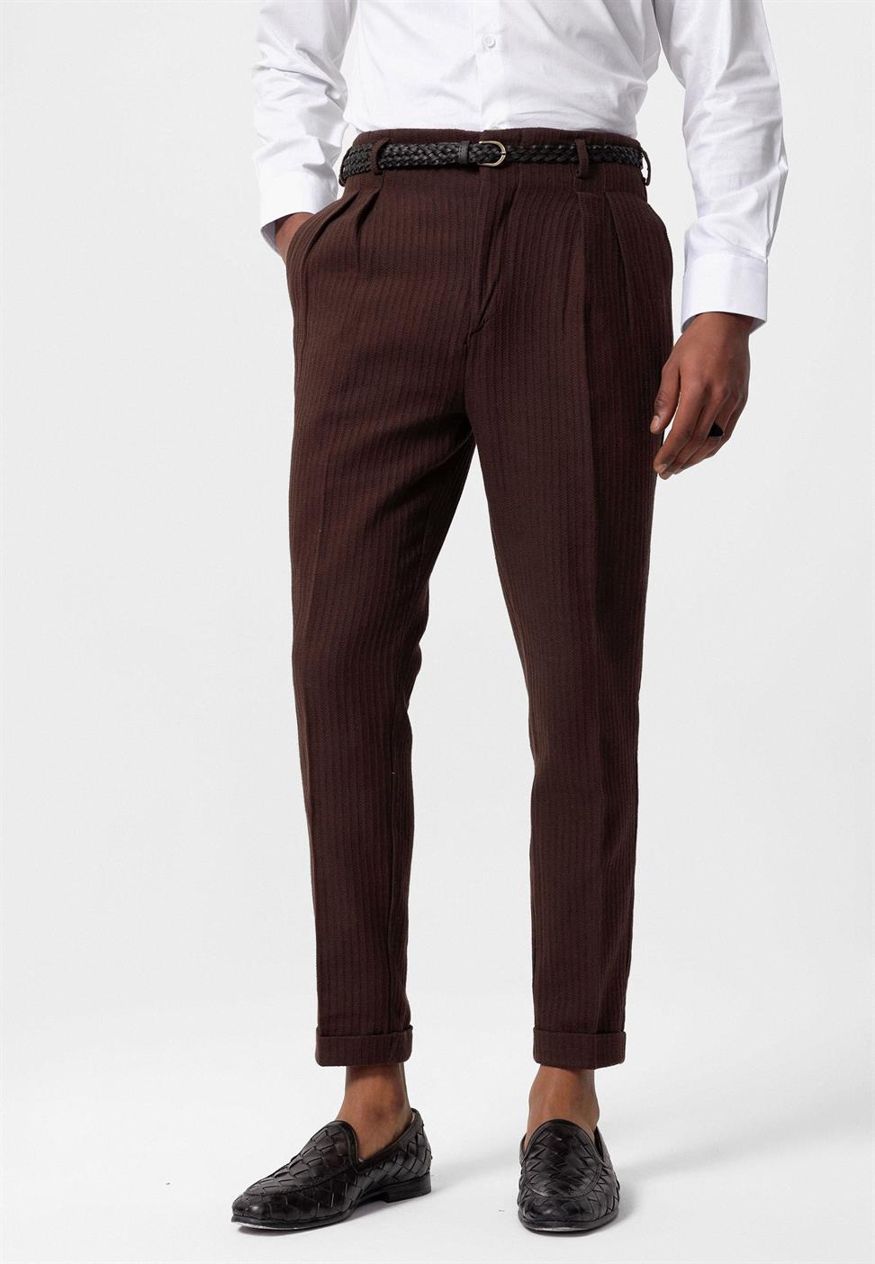 ارتفاع الخصر مربوط بنطلون مطوي للرجال