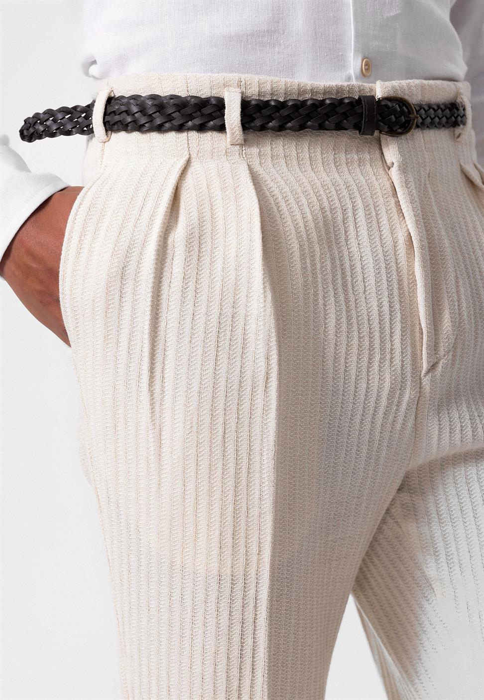 ارتفاع الخصر مربوط بنطلون مطوي للرجال