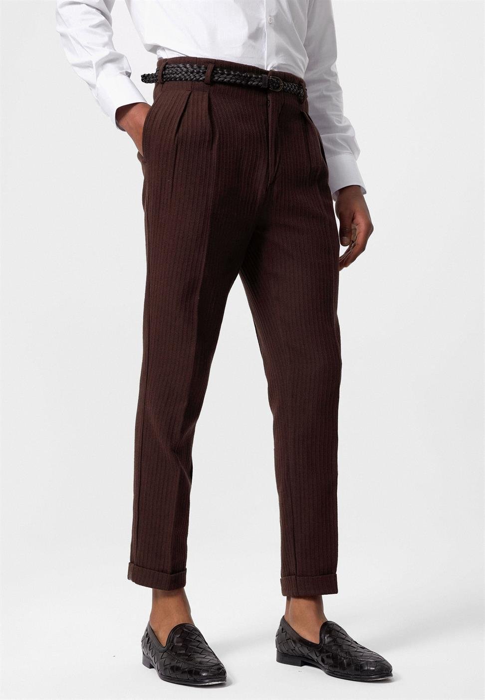 ارتفاع الخصر مربوط بنطلون مطوي للرجال