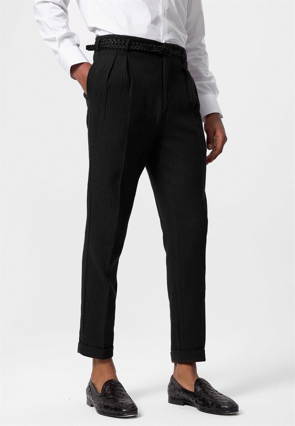 ارتفاع الخصر مربوط بنطلون مطوي للرجال