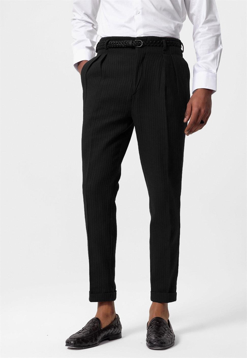 ارتفاع الخصر مربوط بنطلون مطوي للرجال