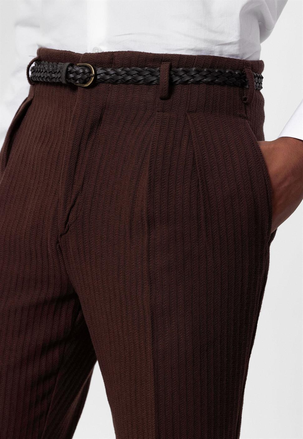 ارتفاع الخصر مربوط بنطلون مطوي للرجال