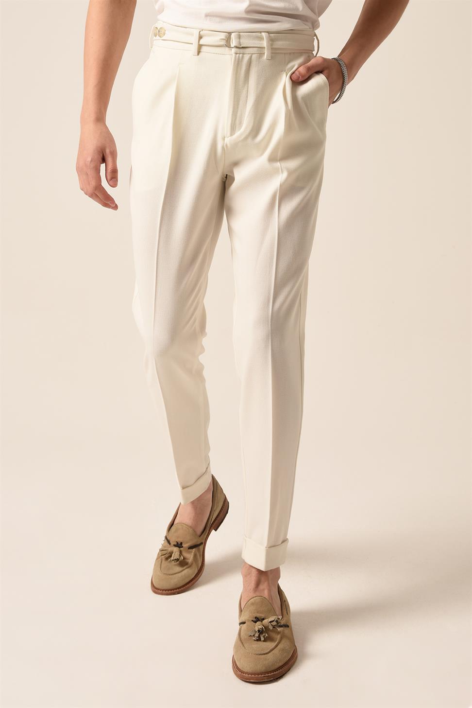 بنطلون مطوي بحزام عالي الخصر