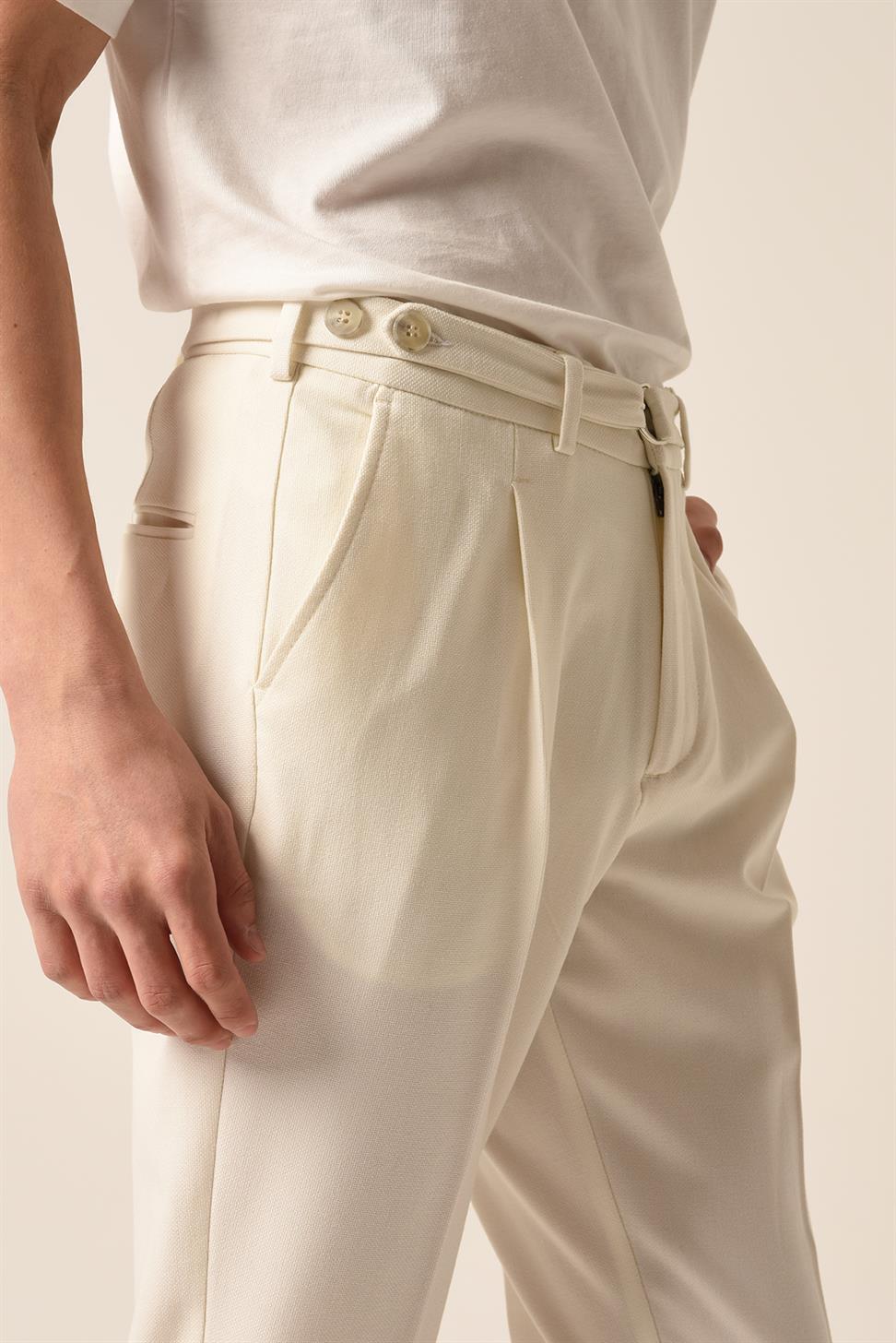 بنطلون مطوي بحزام عالي الخصر