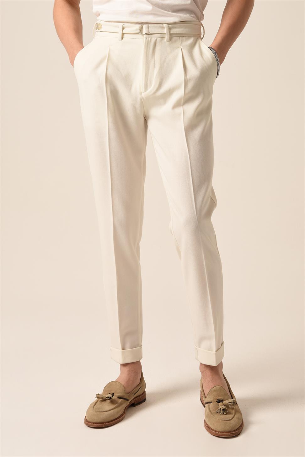 بنطلون مطوي بحزام عالي الخصر