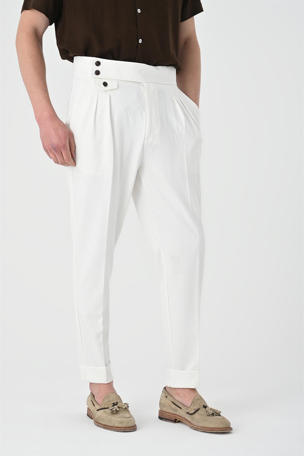 بنطلون رجالي عالي الخصر من القطن المخلوط