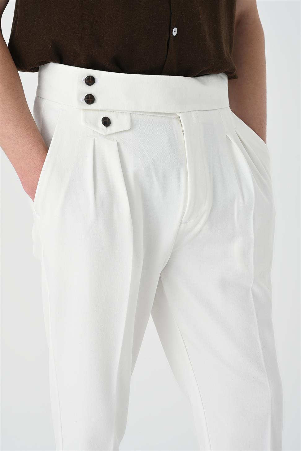 بنطلون رجالي عالي الخصر من القطن المخلوط