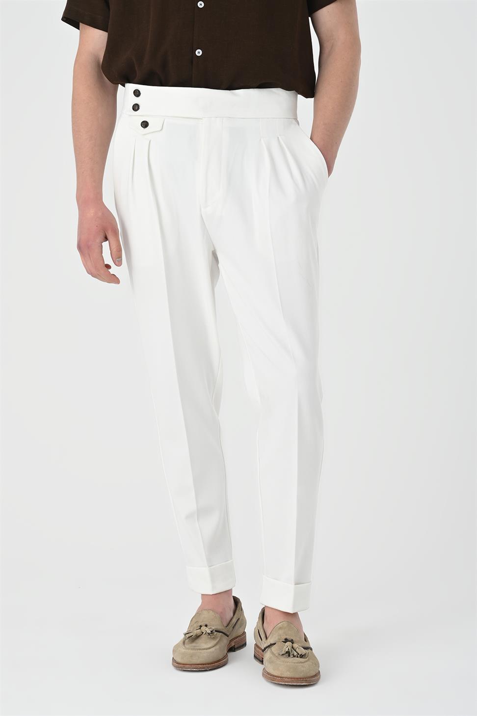 بنطلون رجالي عالي الخصر من القطن المخلوط