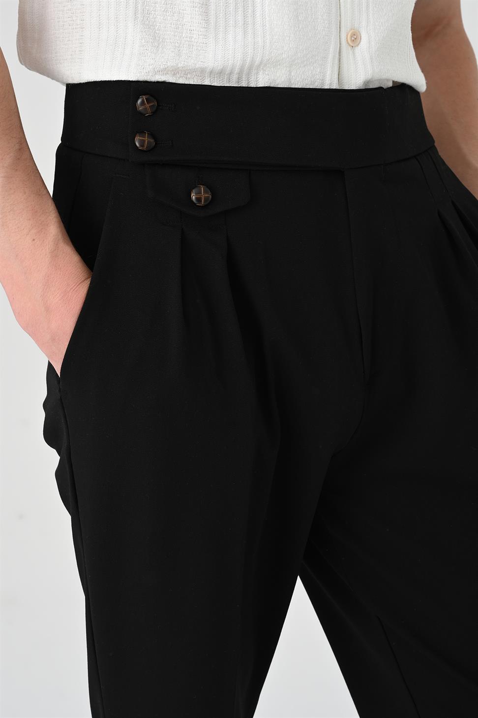 بنطلون رجالي عالي الخصر من القطن المخلوط