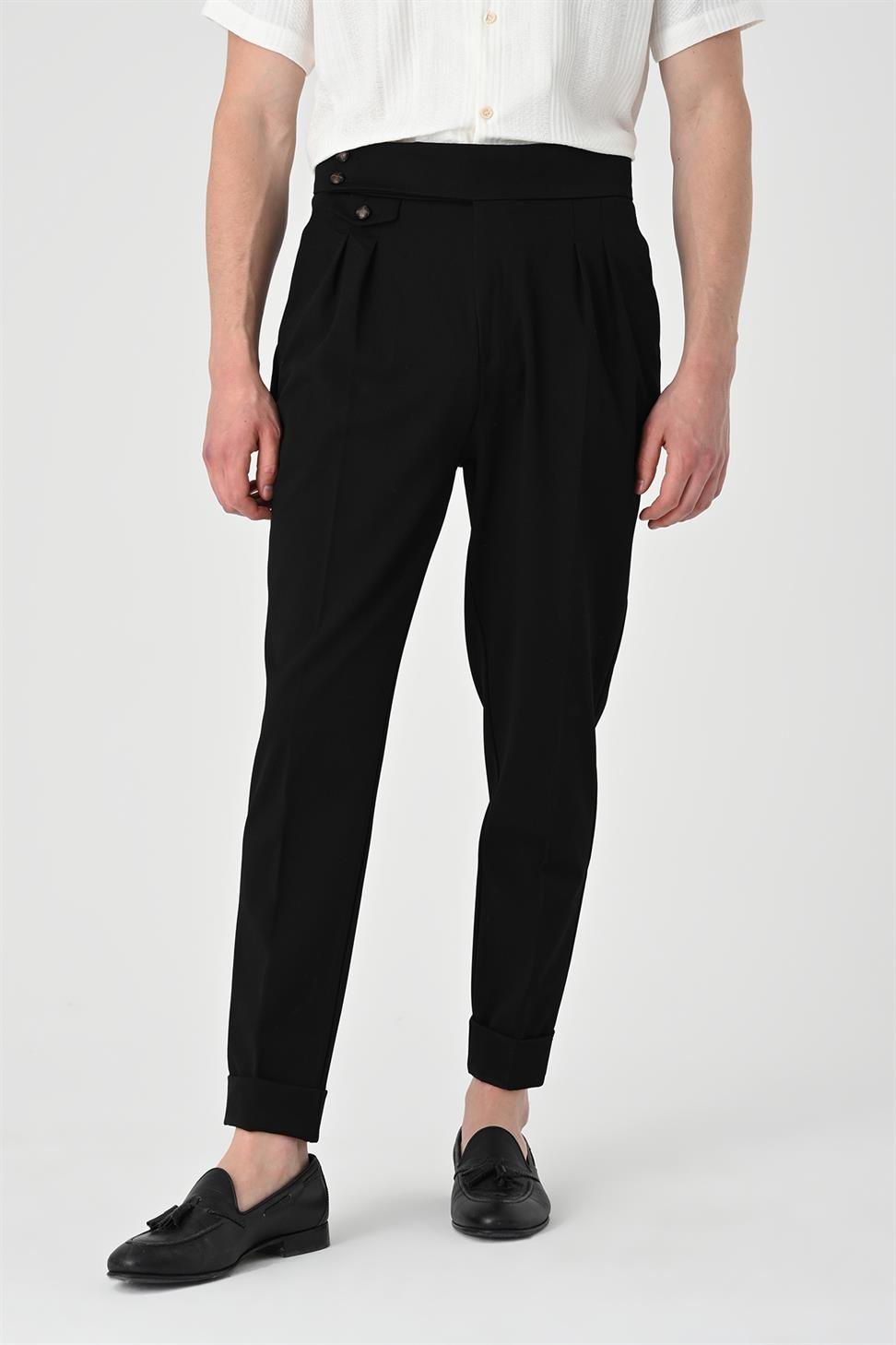 بنطلون رجالي عالي الخصر من القطن المخلوط