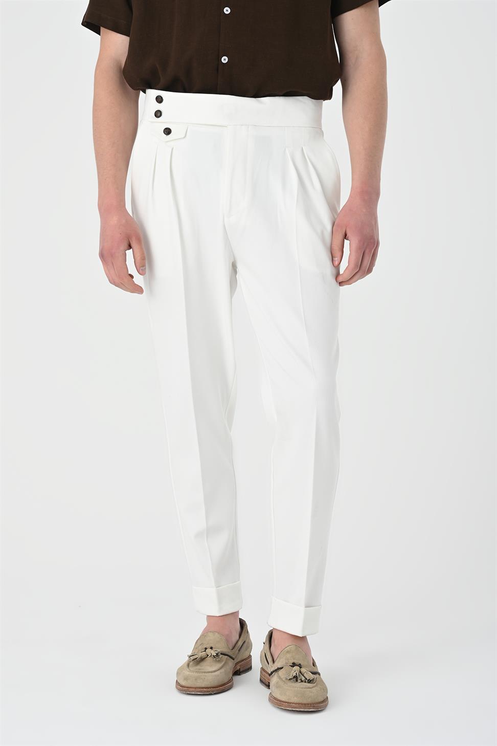 بنطلون رجالي عالي الخصر من القطن المخلوط