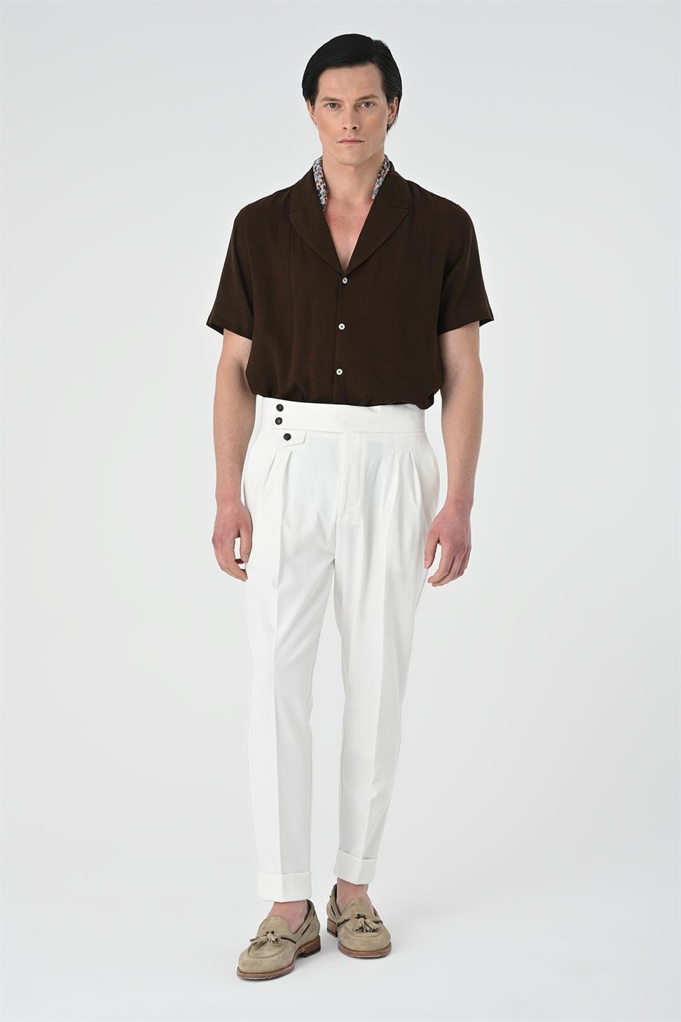 بنطلون رجالي عالي الخصر من القطن المخلوط