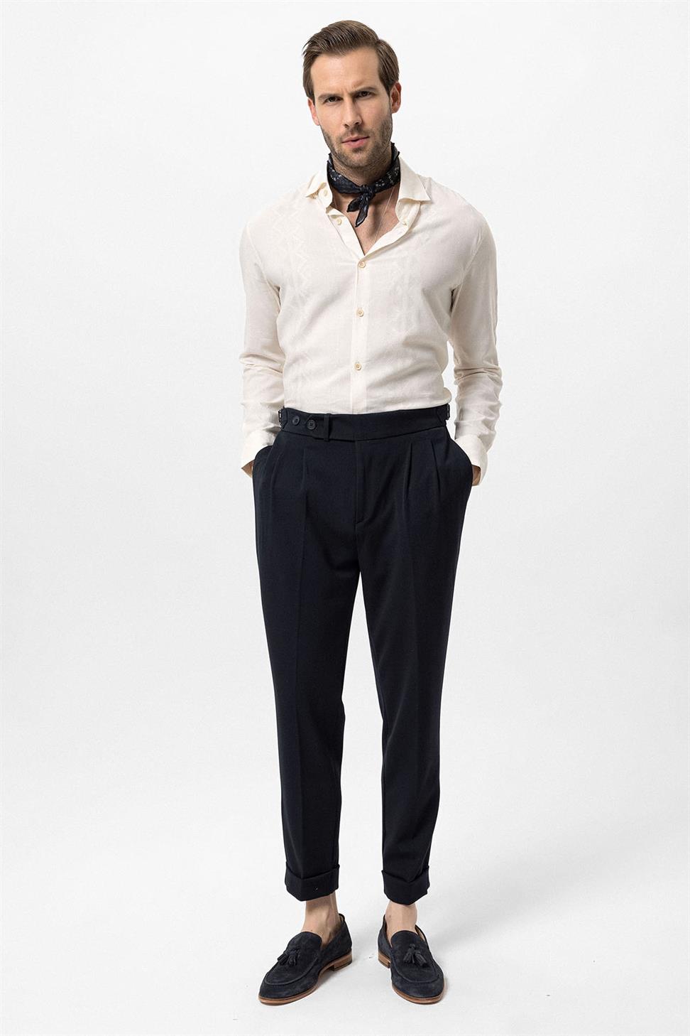 ارتفاع الخصر مطوي الجزرة تناسب السراويل الرجالية