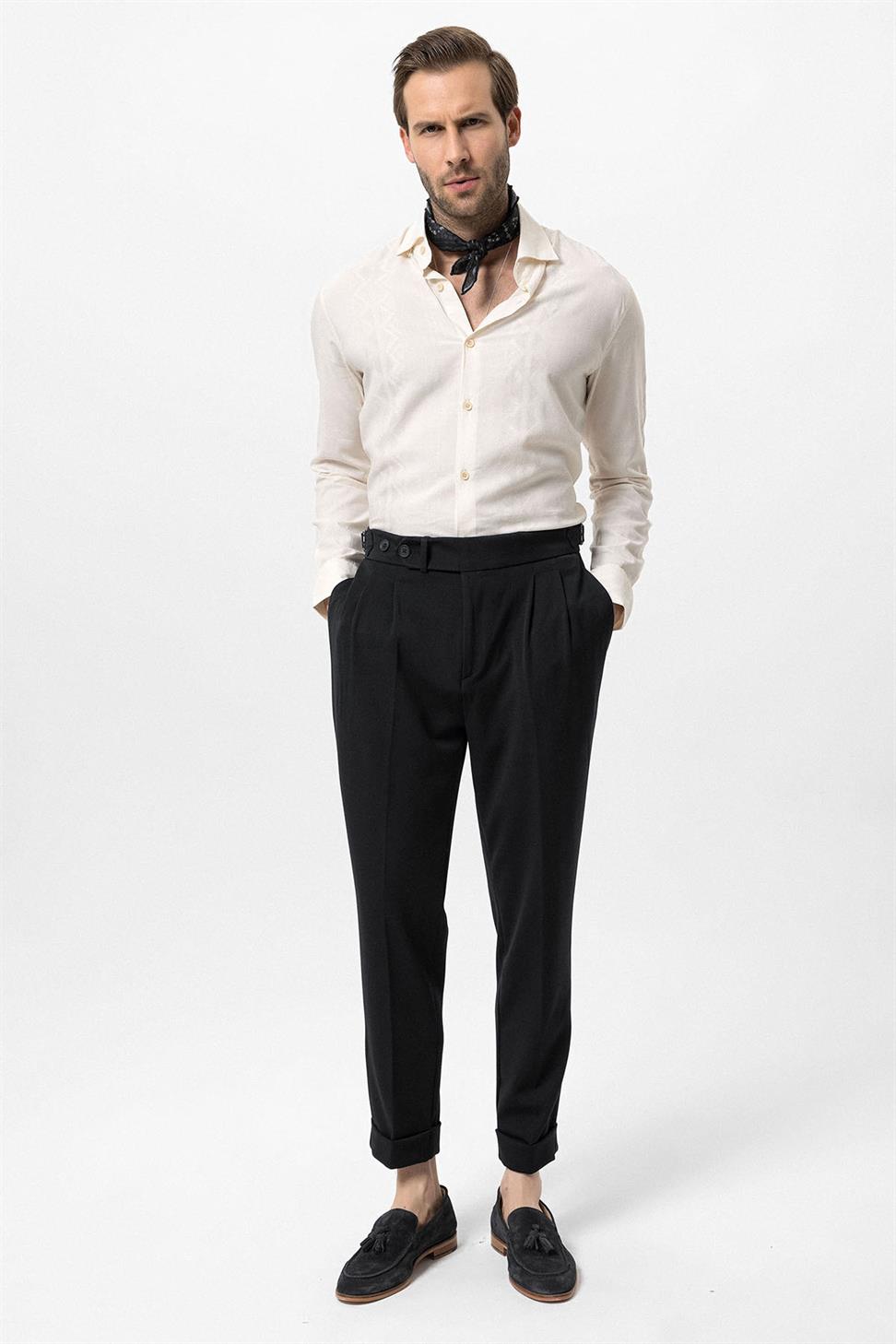 ارتفاع الخصر مطوي الجزرة تناسب السراويل الرجالية