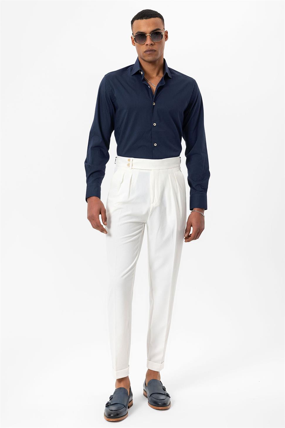 بنطلون رجالي مزخرف بخصر عالٍ