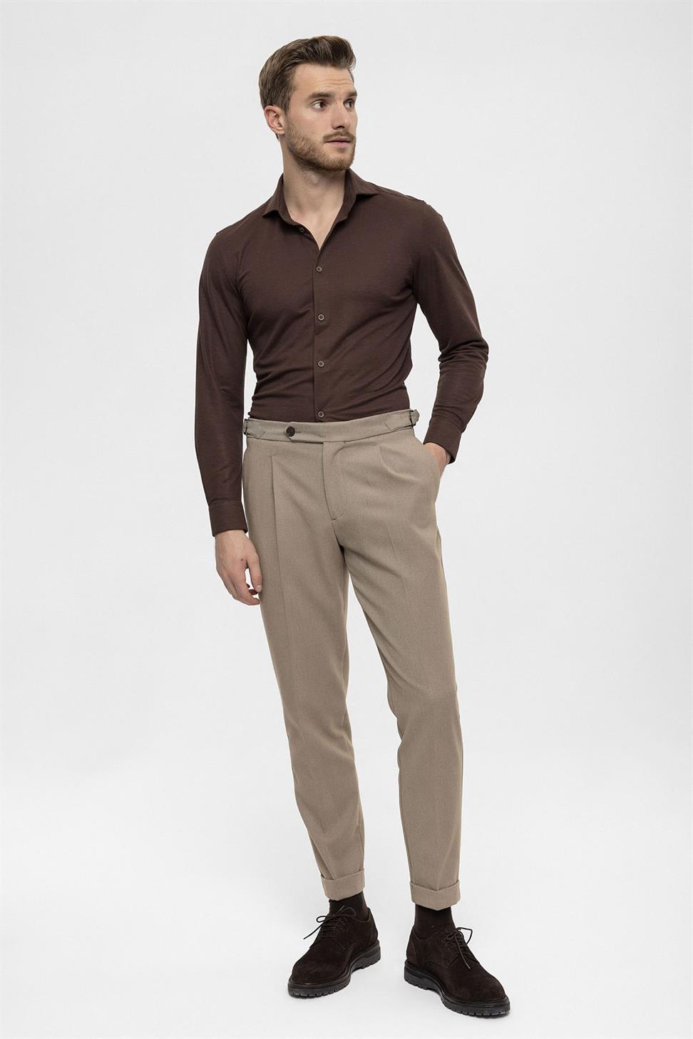 بنطلون رجالي عالي الخصر مطوي