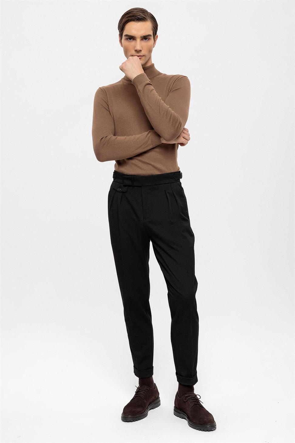 بنطلون رجالي عالي الخصر مطوي