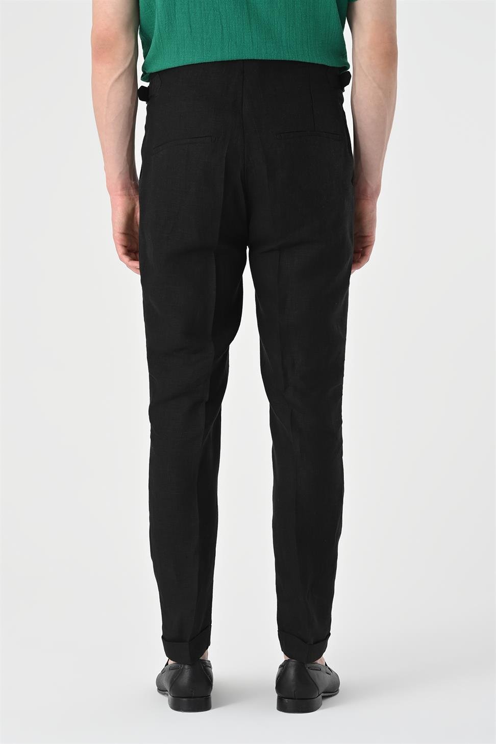 بنطلون كتان عالي الخصر مطوي للرجال