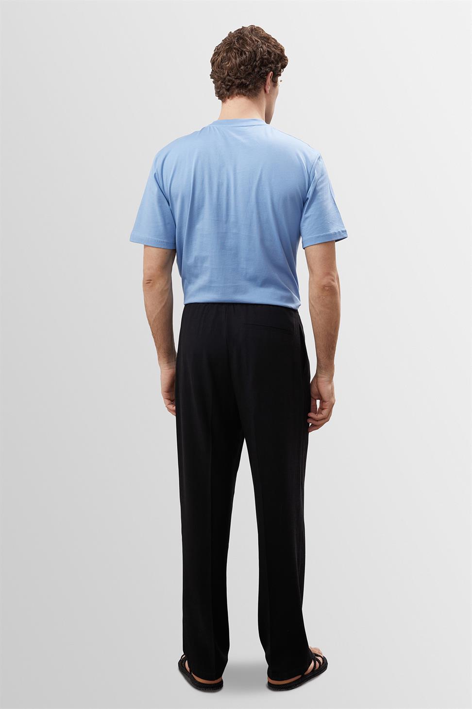 ارتفاع الخصر مطوي الكتان مزيج السراويل الرجالية