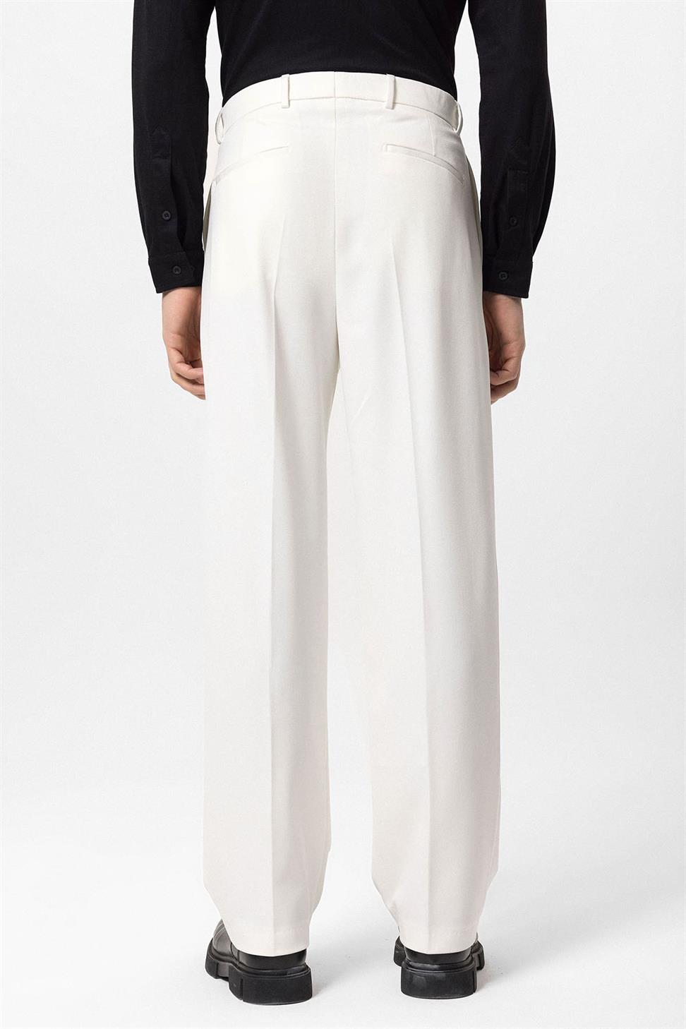 Antioch Ekru Yüksek Bel Pileli Rahat Kalıp Erkek Pantolon