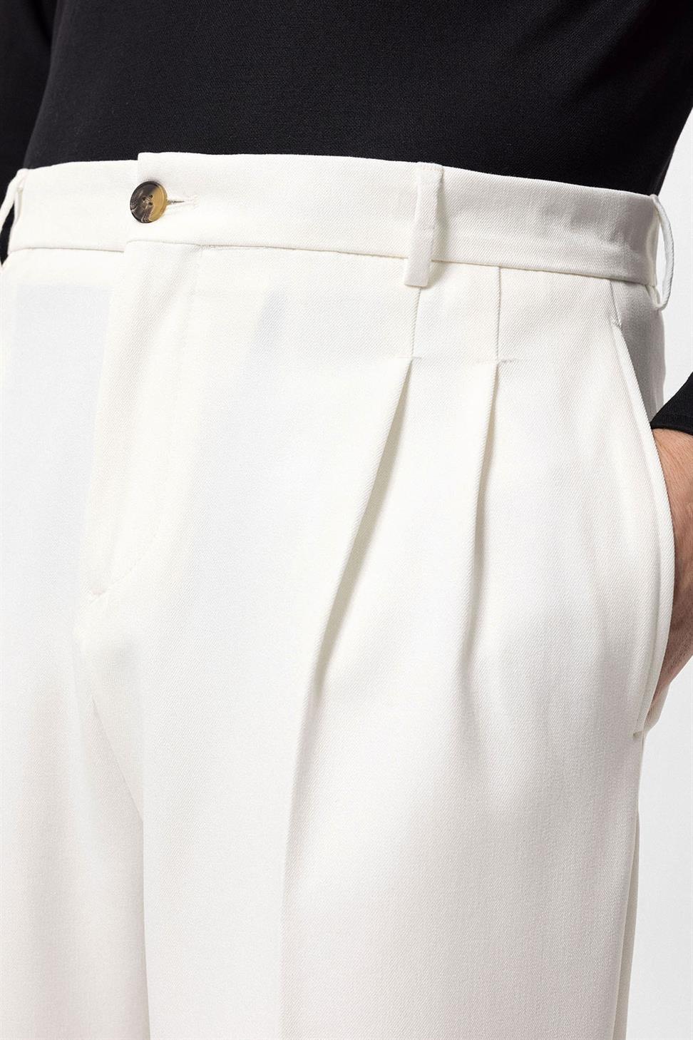 Antioch Ekru Yüksek Bel Pileli Rahat Kalıp Erkek Pantolon