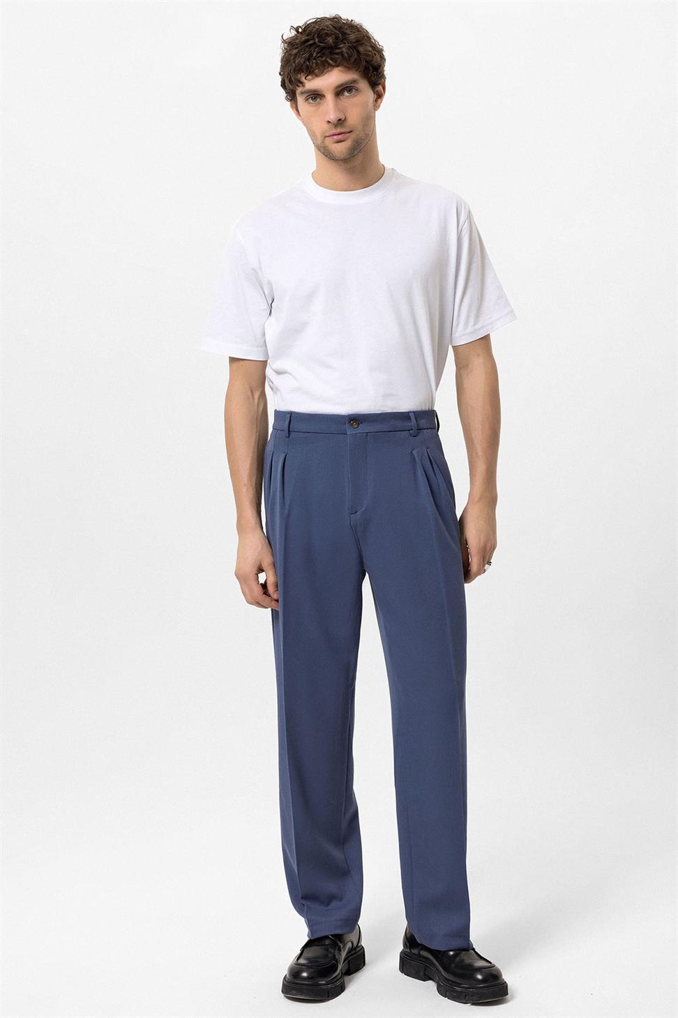 Antioch İndigo Yüksek Bel Pileli Rahat Kalıp Erkek Pantolon