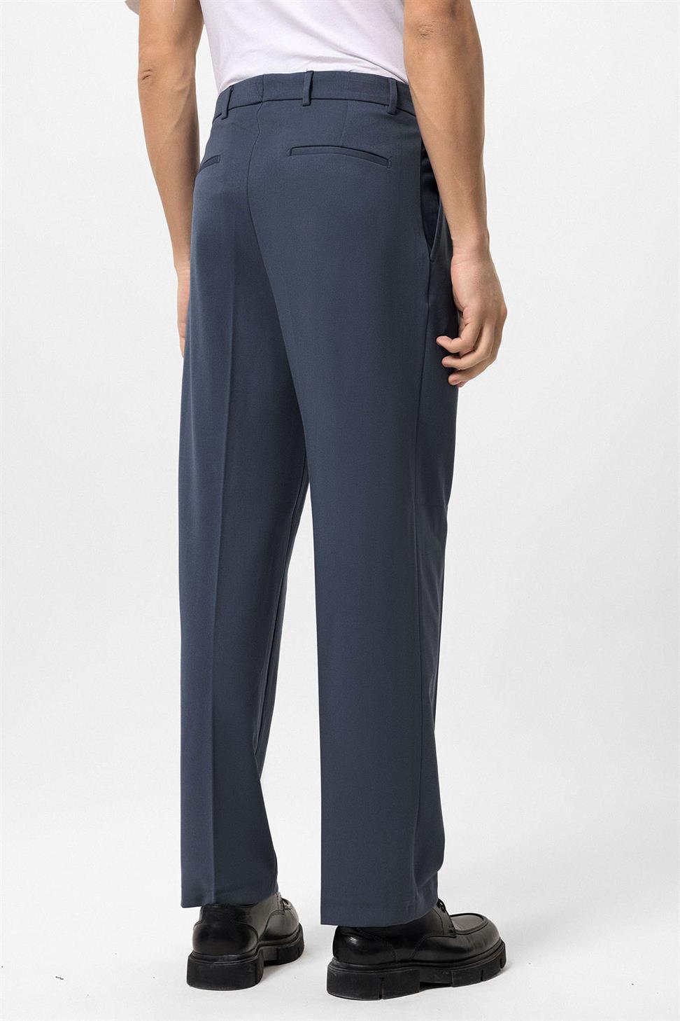 Antioch Lacivert Yüksek Bel Pileli Rahat Kalıp Erkek Pantolon