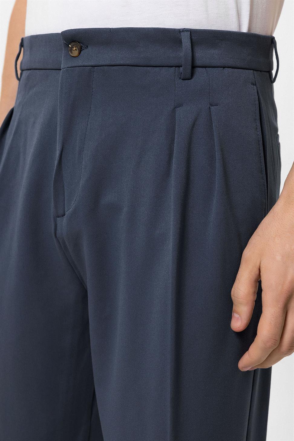 Antioch Lacivert Yüksek Bel Pileli Rahat Kalıp Erkek Pantolon