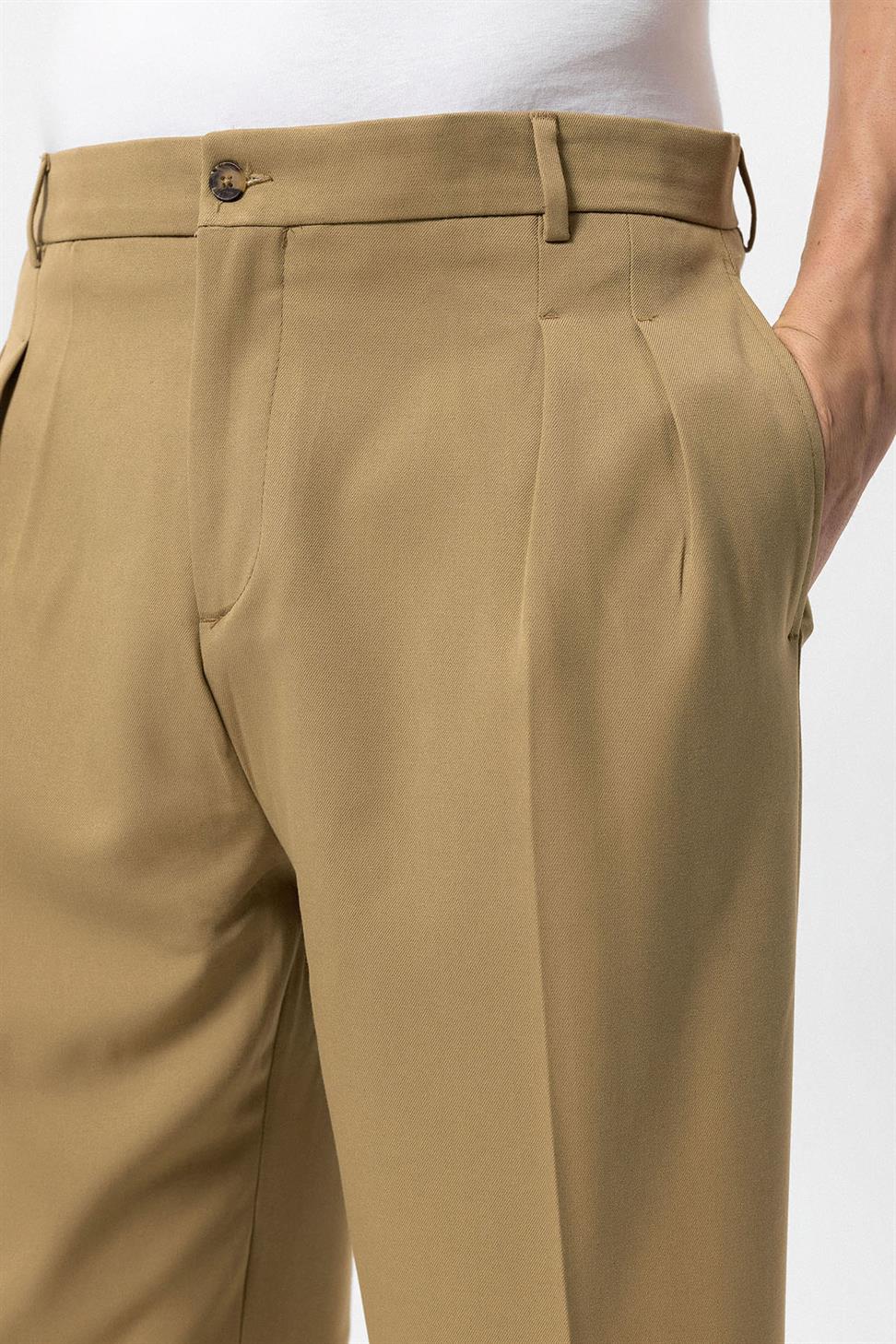 Antioch Açık Vizon Yüksek Bel Pileli Rahat Kalıp Erkek Pantolon