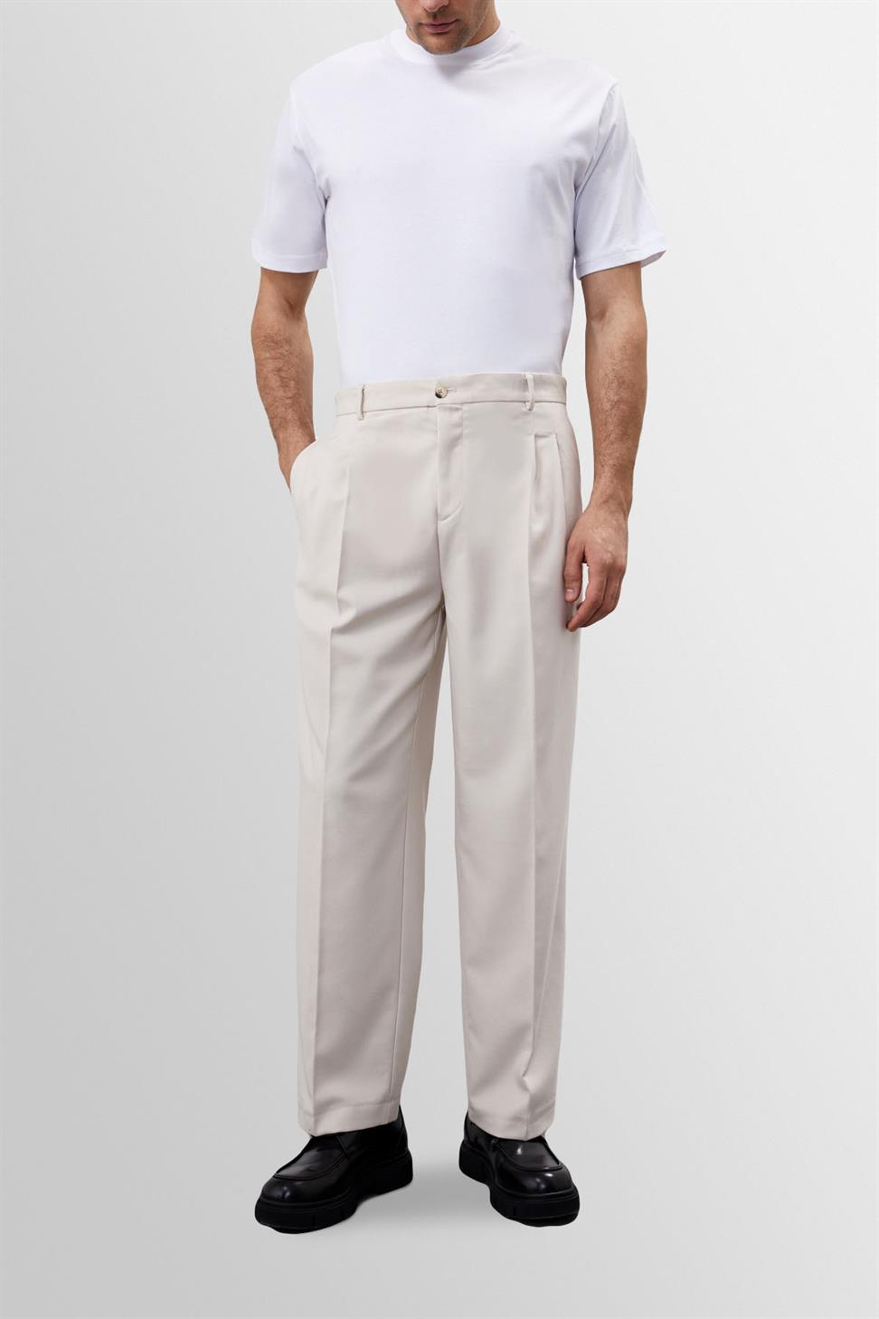 Antioch Açık Bej Yüksek Bel Pileli Rahat Kalıp Erkek Pantolon