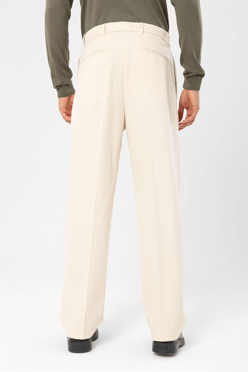 Antioch Koyu Ekru Yüksek Bel Pileli Rahat Kalıp Erkek Pantolon