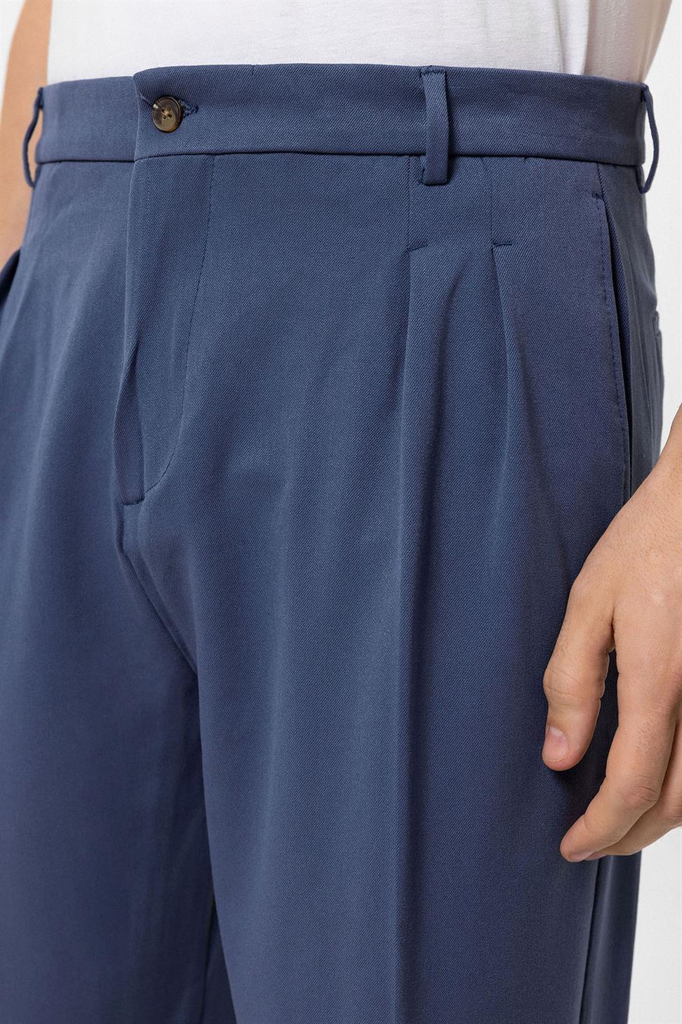 Antioch İndigo Yüksek Bel Pileli Rahat Kalıp Erkek Pantolon